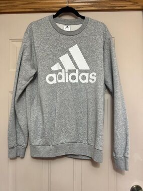 adidas medium Gray Crew Sweatshirt with White Logo